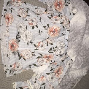 Off the shoulder light blue strips and flowers top